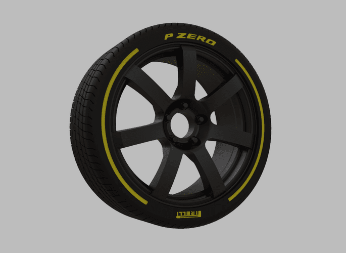 Miniature Enkei PF07 Rim & Tire  - 3D Print - No Textures