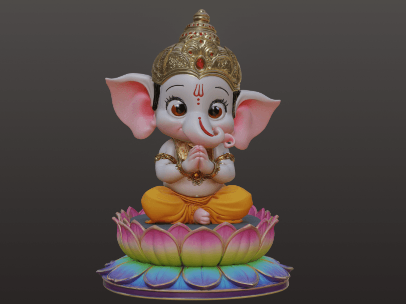 Cute Bal Ganesha on Lotus Base - Adorable 3D Print