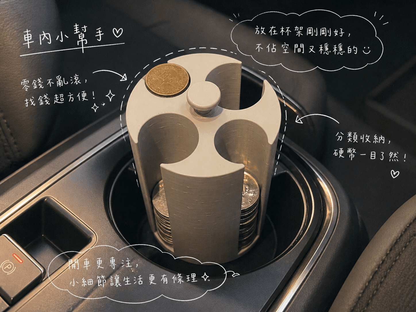汽車杯架專用｜新台幣四合一零錢收納筒