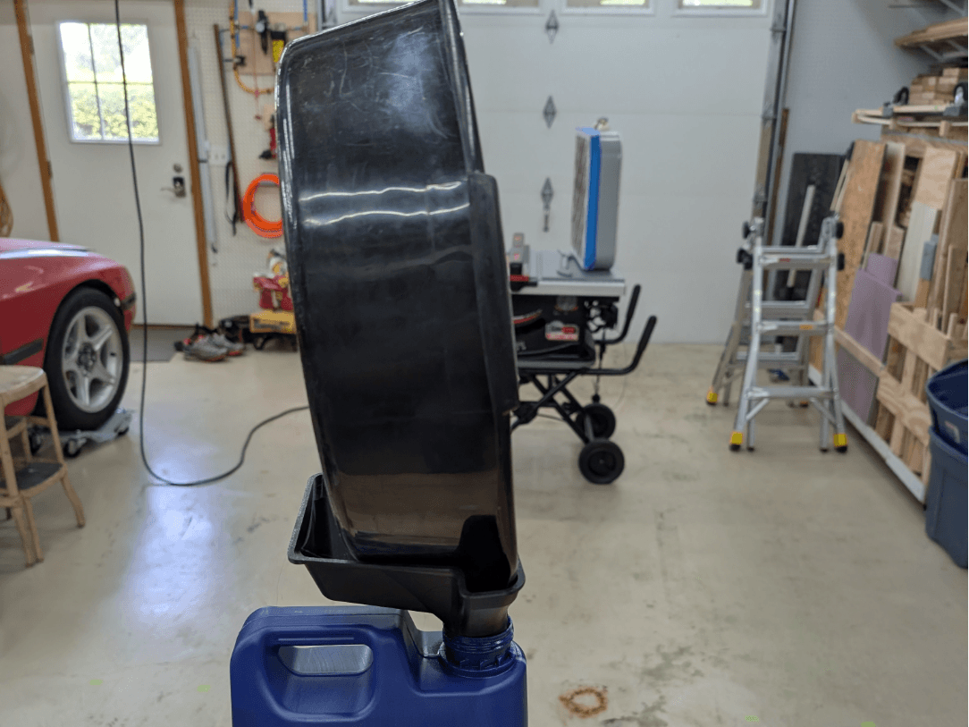 Funnel for Waste Oil - Holds Drip Pan as It Drains