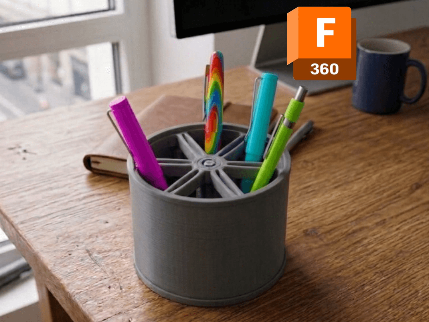 Realistic Wheel Rim Pen Holder CAD设计 Fusion360#004