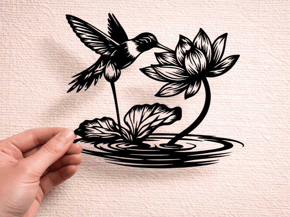 Hummingbird and Lotus Flower