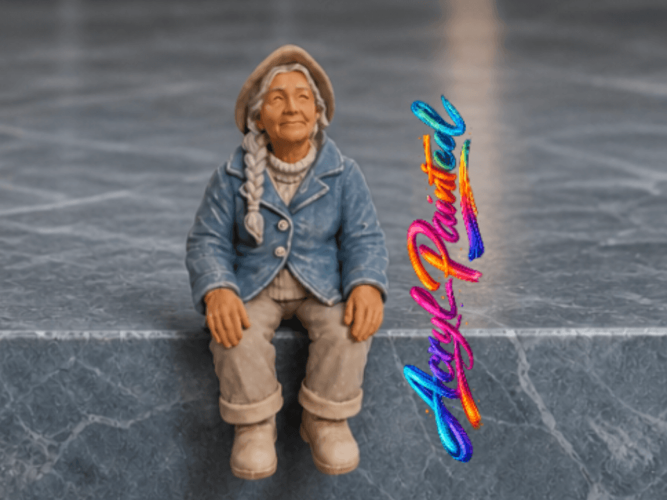 Sitzende Oma Küstenfigur mit Hut und Zopf