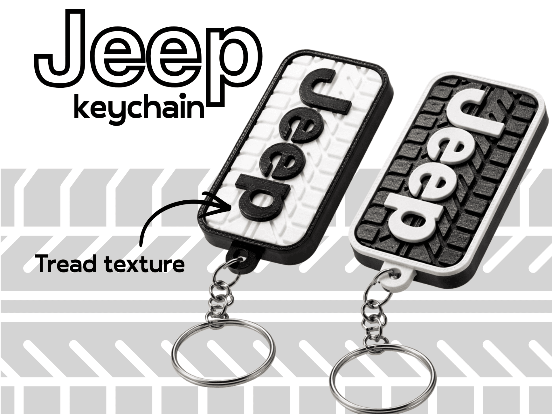 Jeep 3D Print Keychain Tag Off-Road Tire Texture 