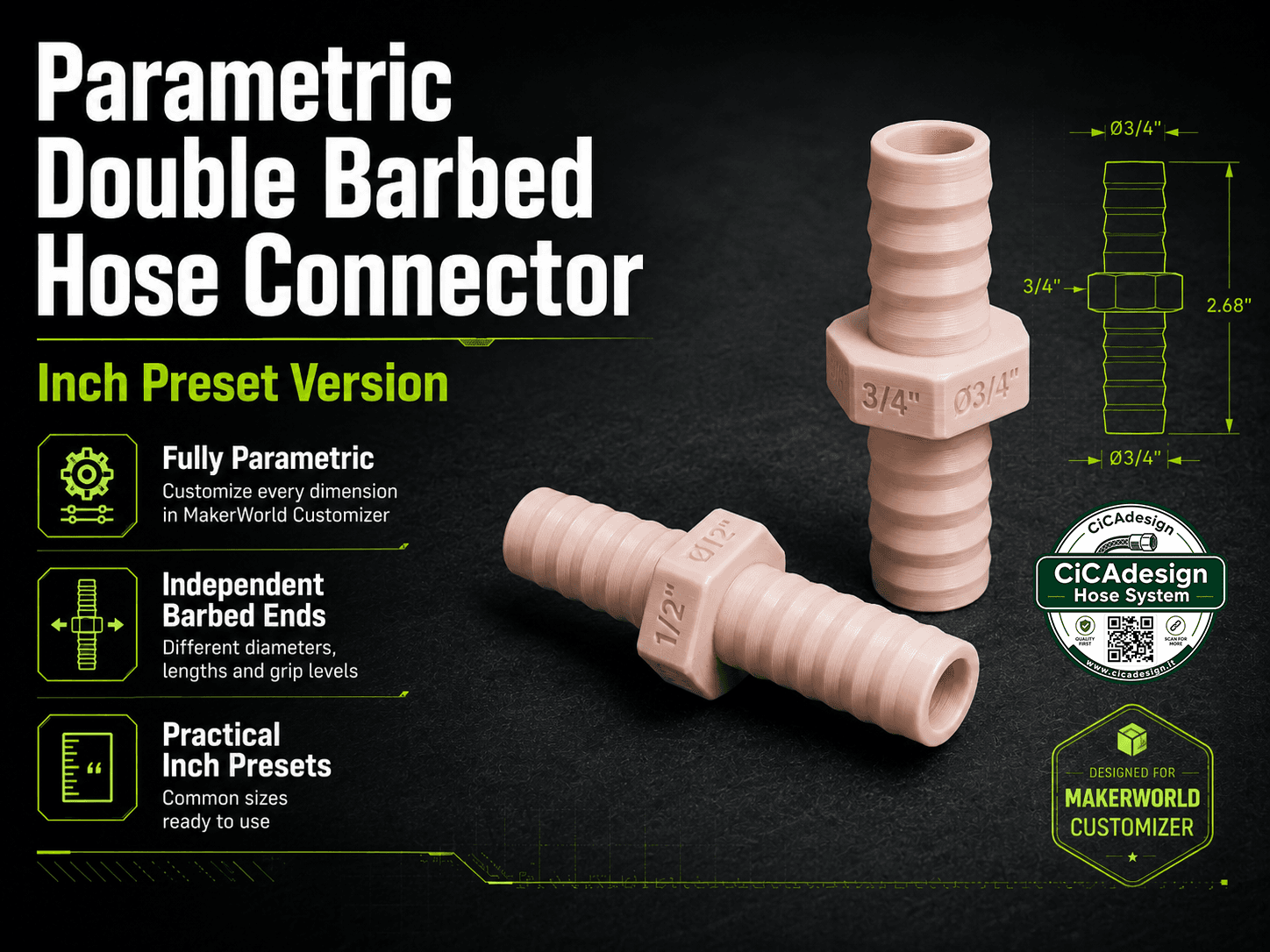Parametric Auto-Labeled INCH Hose Adapter