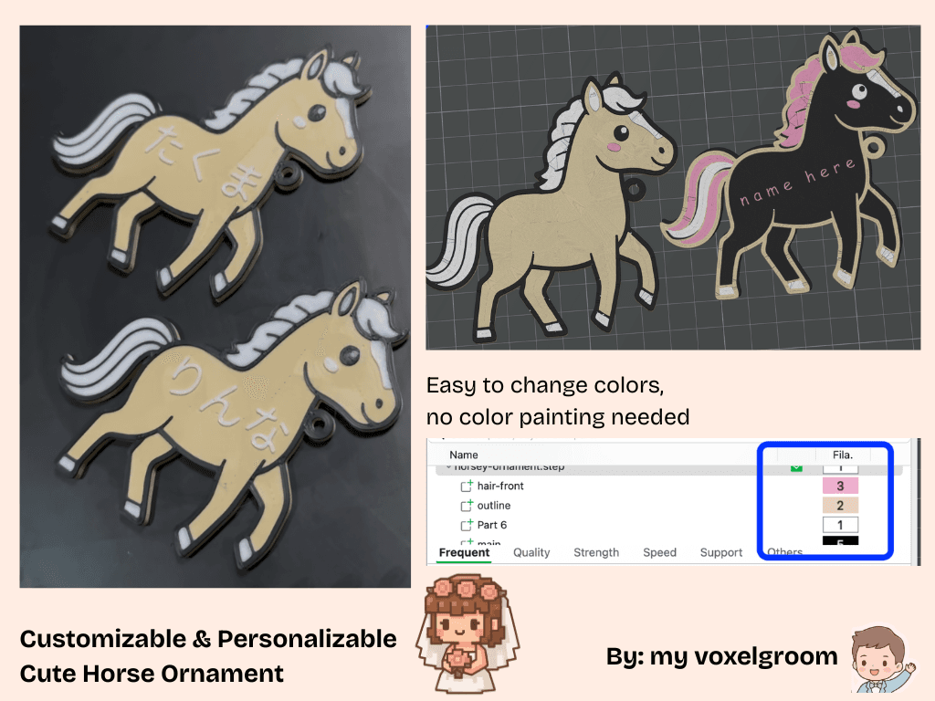 Cute Horse Ornament, Customizable & Personalizable