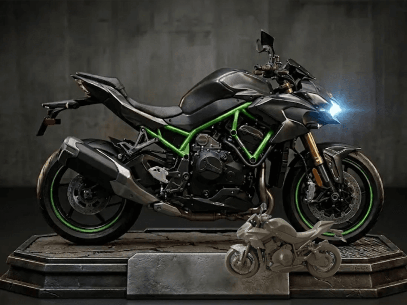 Moto Kawasaki Z900 Negra y verde 