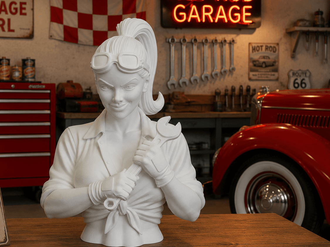 Hot Rod Garage Pin-Up Bust