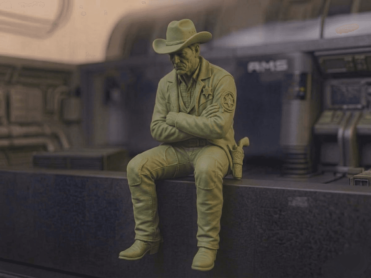 Cowboy seduto - sul bordo