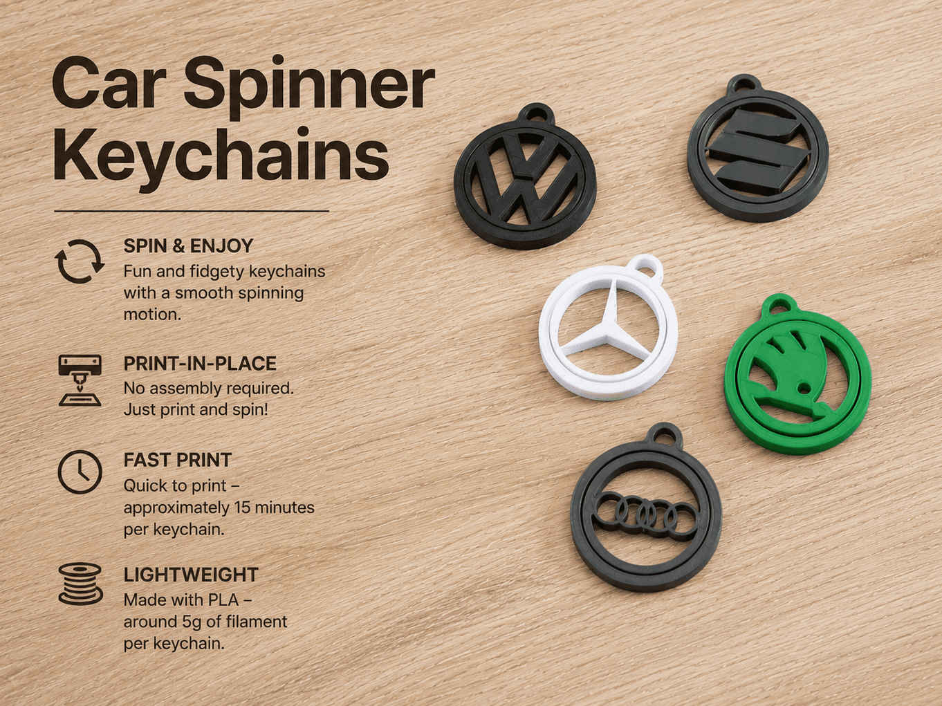 Print-in-Place Car Spinner Keychains