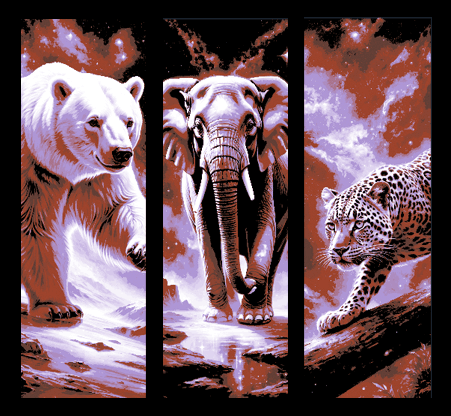 Set of three Bookmarks - Kings of the Wild - Polar Bear, Elephant and Jaguar 