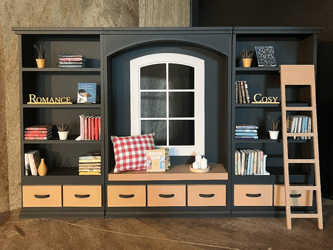 Miniature Cozy Library with Window Seat 1:12 Scale