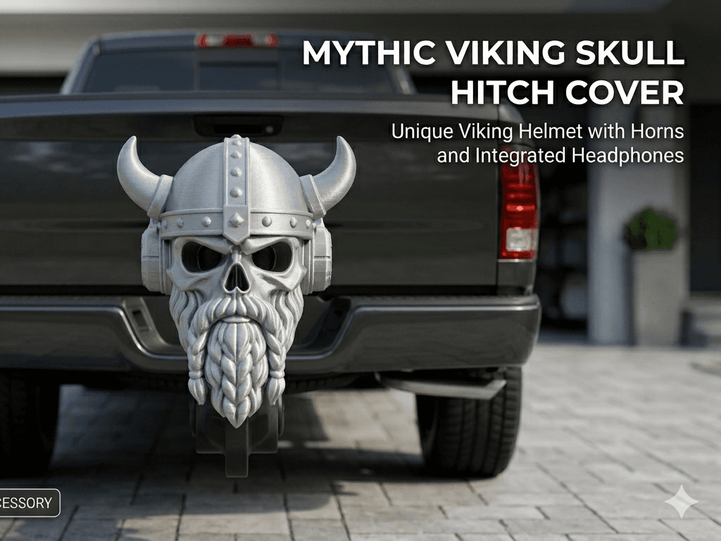 Mythic Viking Skull Hitch Cover with Headphones