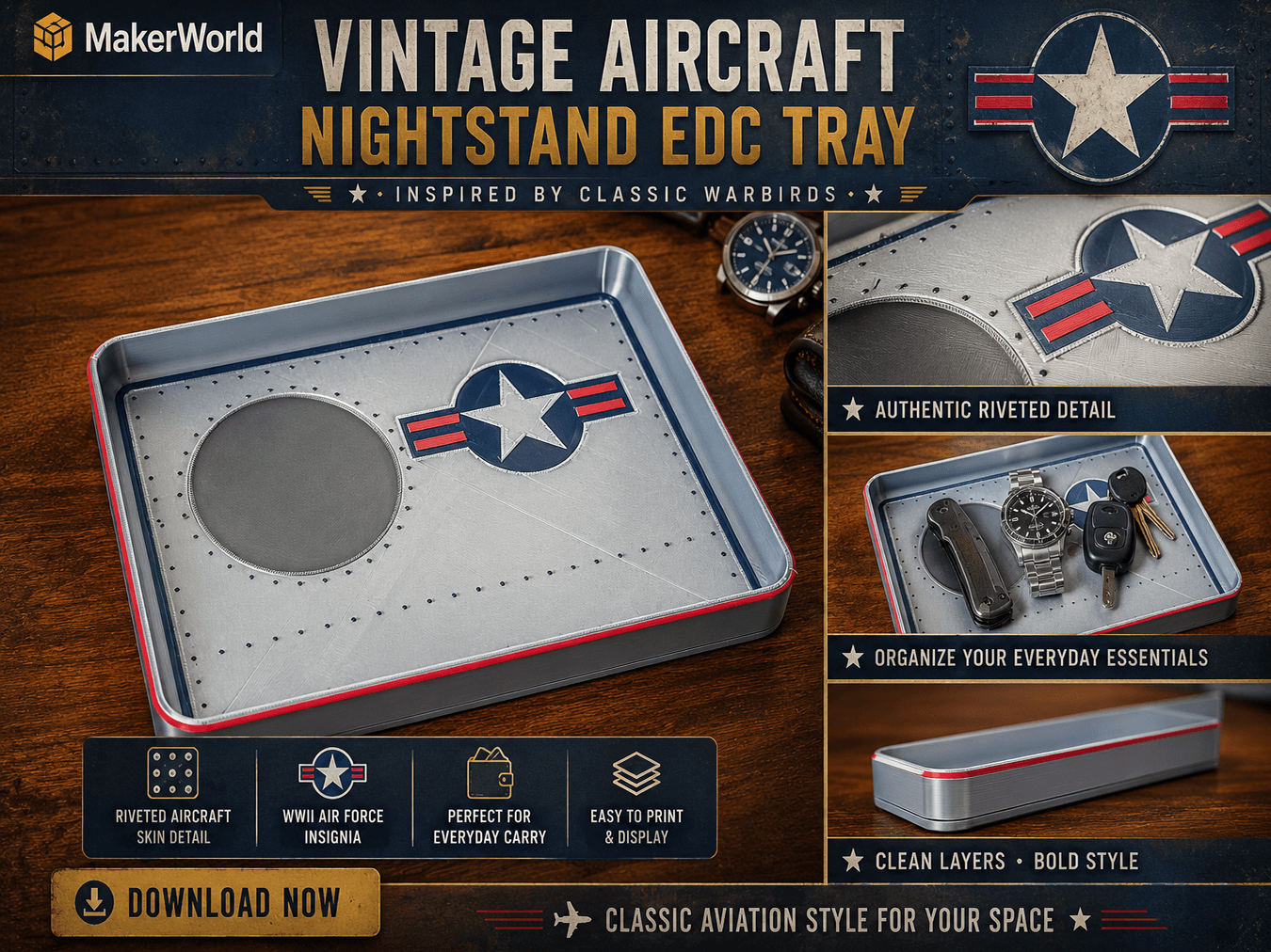 Vintage Aircraft Nightstand EDC Tray 