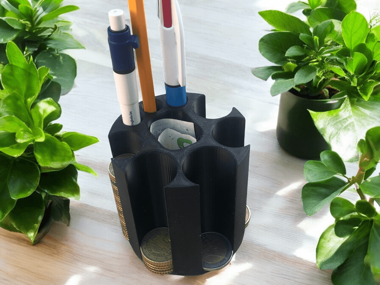 Car cup organizer for coins, cash, pen Euros