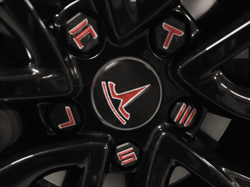 Tesla Lug Nut Covers -Snap‑On Painted Spells TESLA