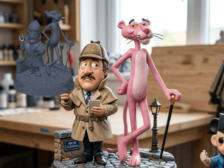 DIORAMA DE LA PANTERA ROSA Y EL INSPECTOR CLOUSEAU