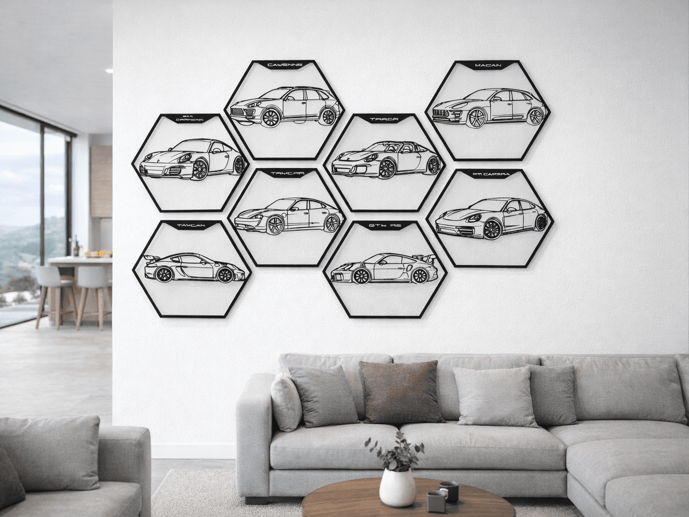 Porsche Model Lineup – Hexagon Wall Art