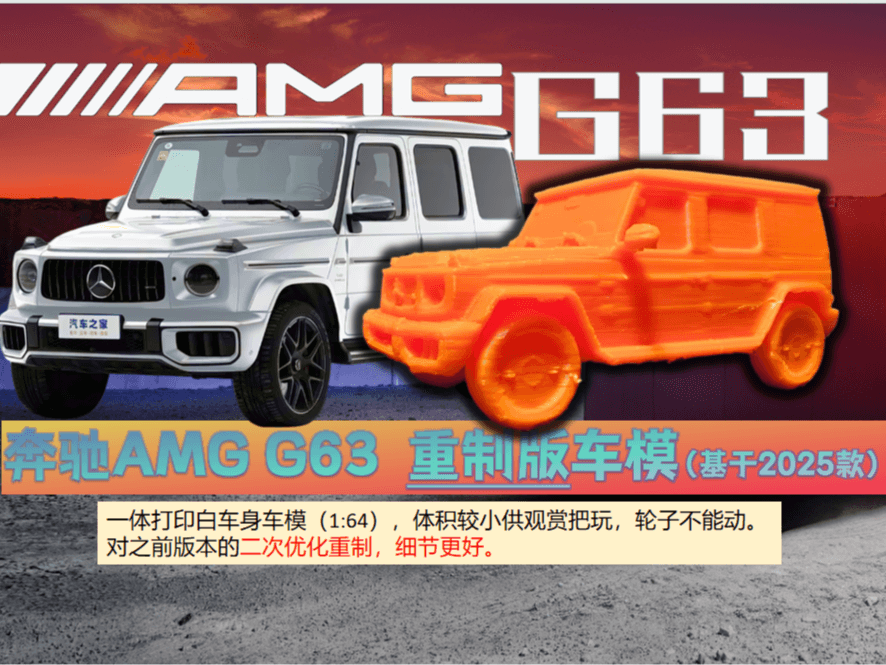 奔驰"大G"（AMG G63）车模【重制版】，基于2025款制作，细节更好，带支撑20克
