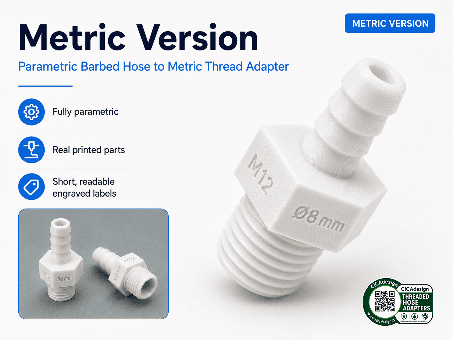 Parametric Auto-Labeled Male METRIC Hose Adapter