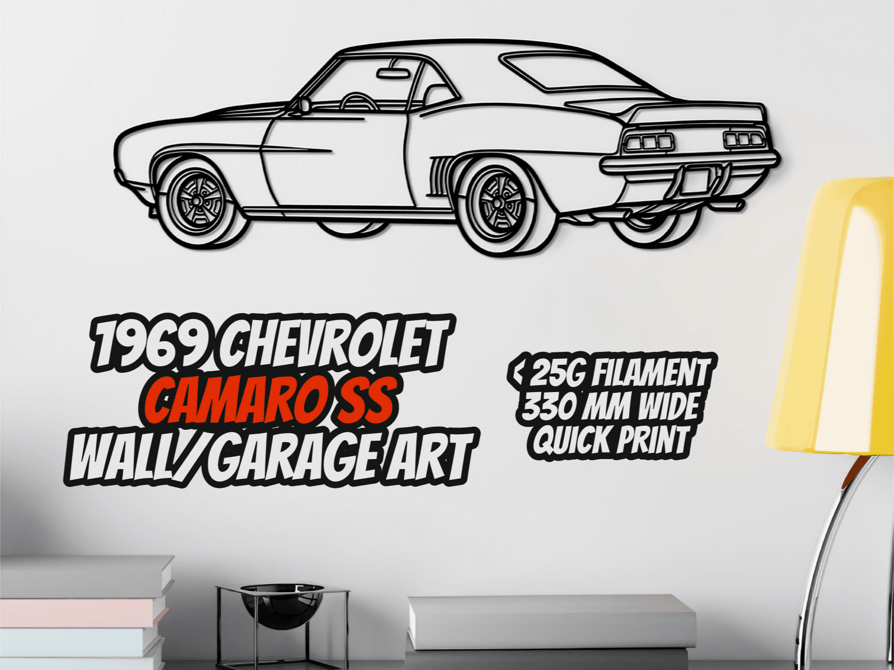1969 Camaro SS Wall Art | Silhouette Print Decor