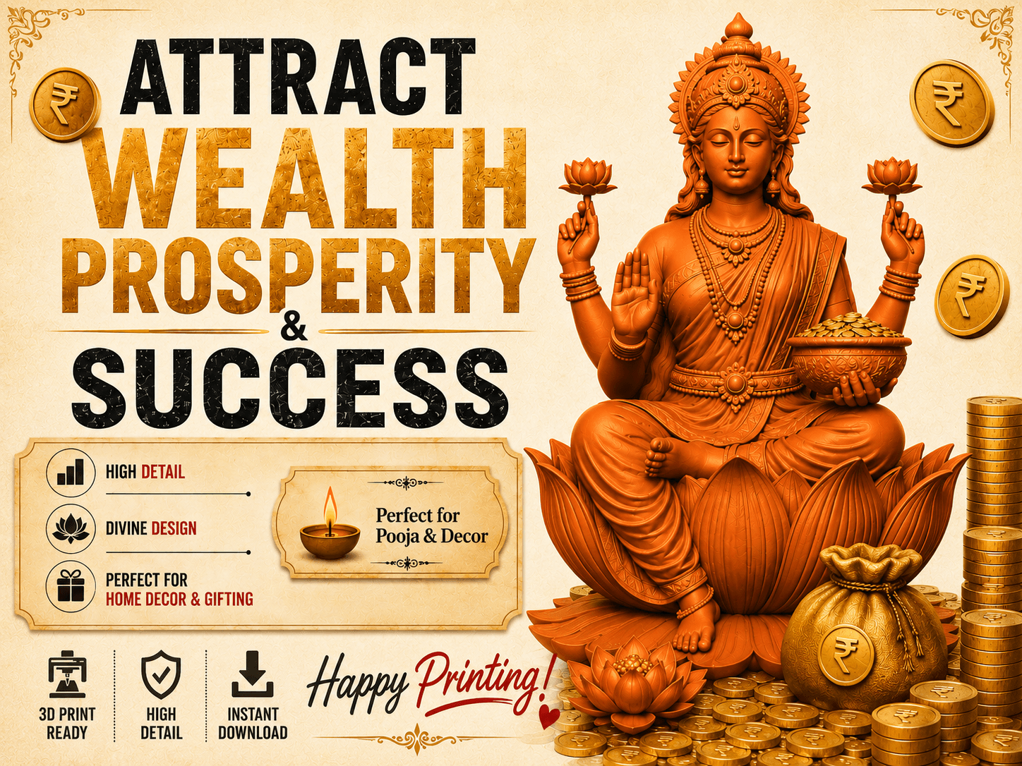 Lakshmi Goddess Statue  | 3D Print 