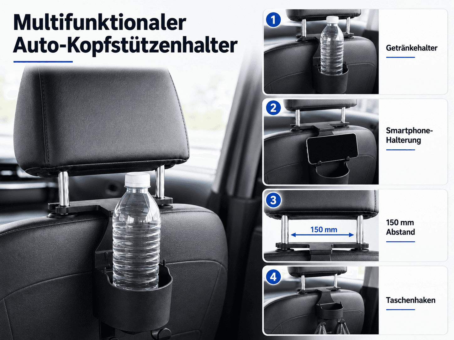 Auto Kopfstuetzen Organizer mit Becherhalter