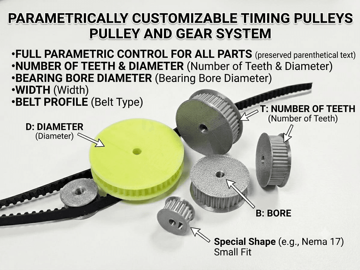 Parametric Belt Pulley Generator (GT2, HTD, T5) 