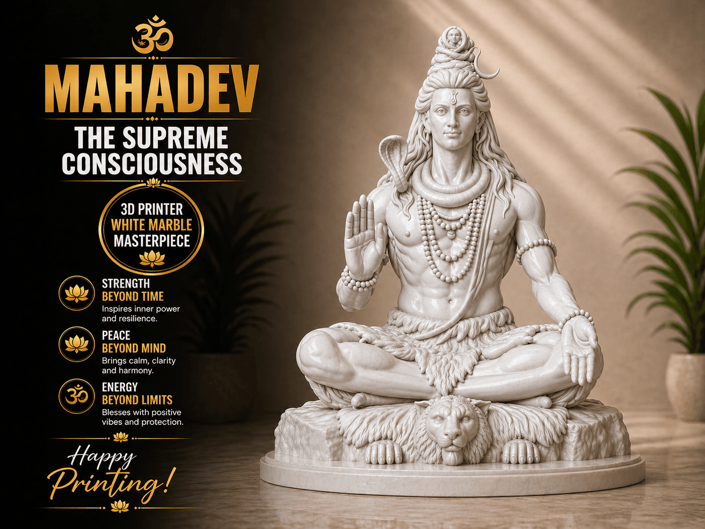Lord Shiva Statue | Seated Blessing Pose |3D Print