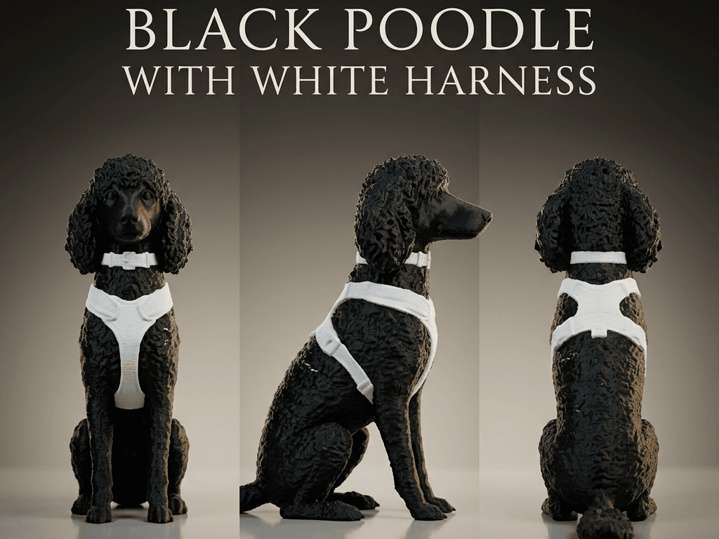 Black Poodle with White Harness |Dog Figurine