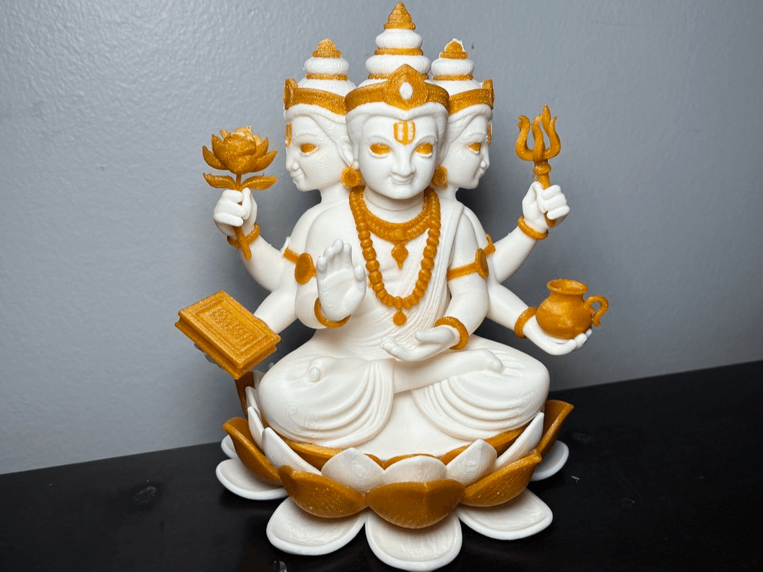 Divine Creation: 5-Headed Brahma on Lotus Base