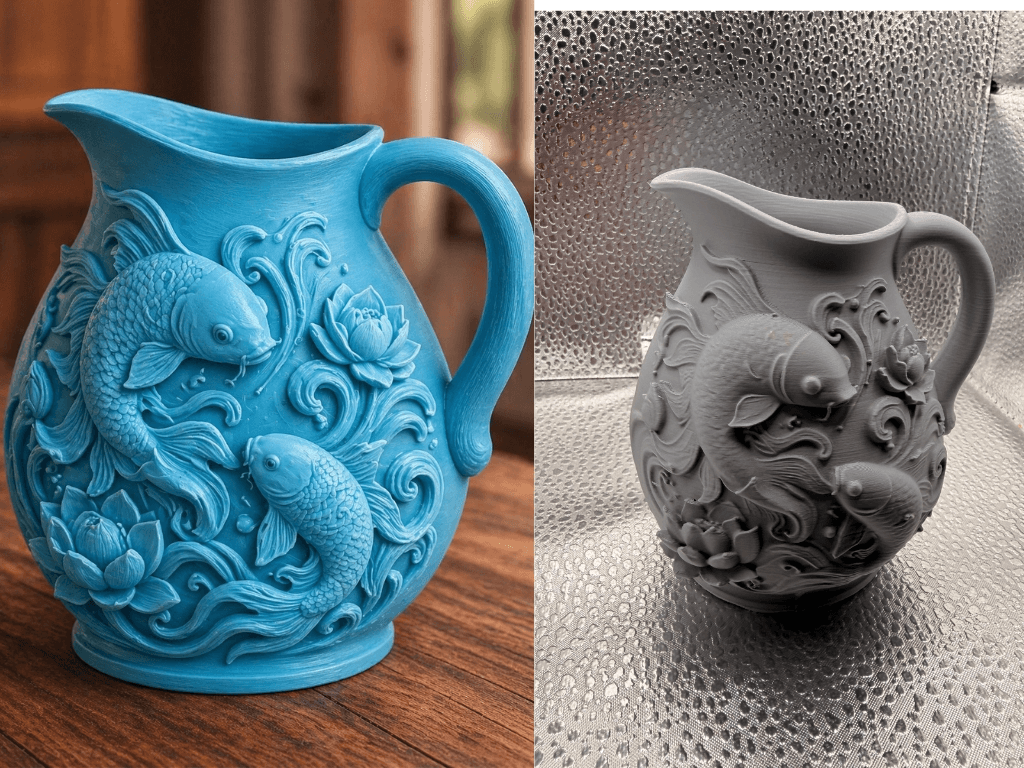 Blue Koi Lotus Pitcher Vase Decor