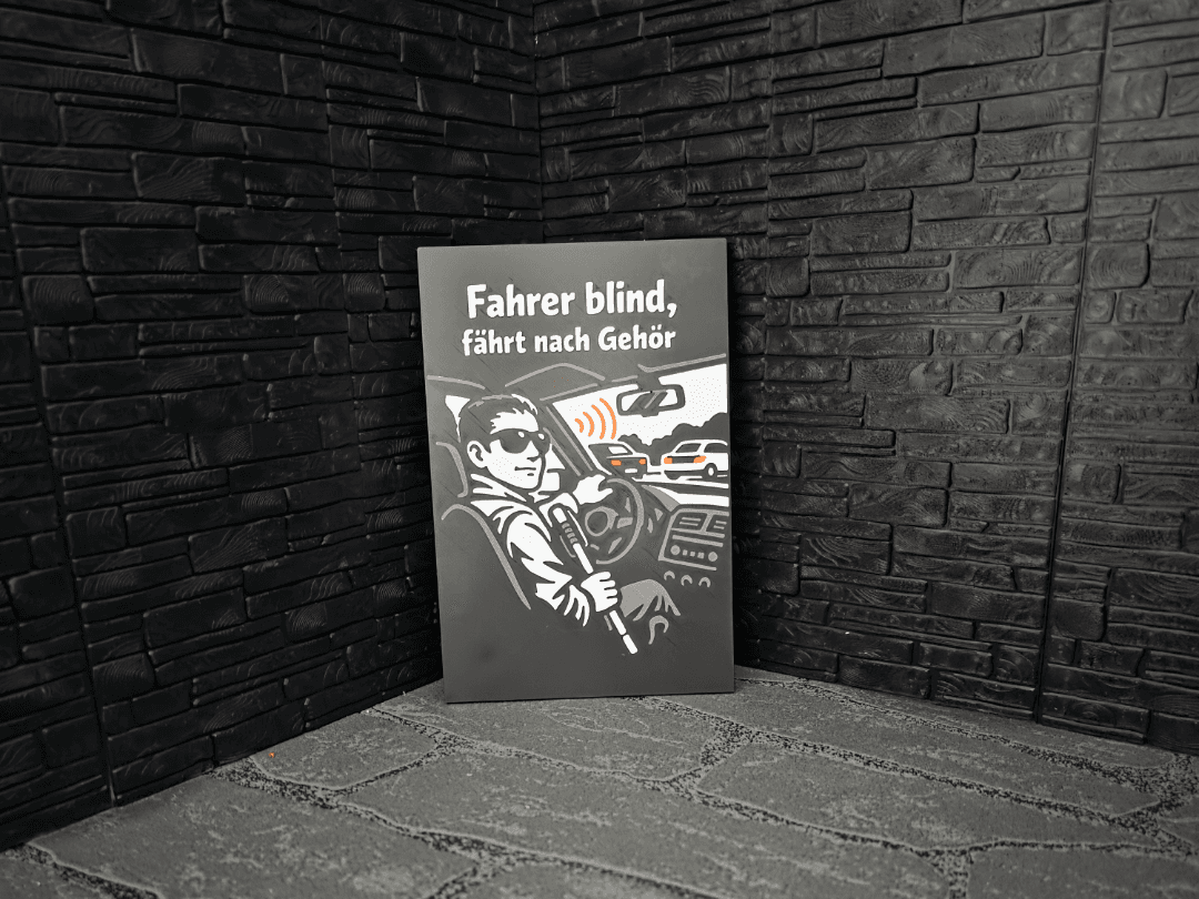 Schild Magnetschild Fahrer blind, fährt nach Gehör