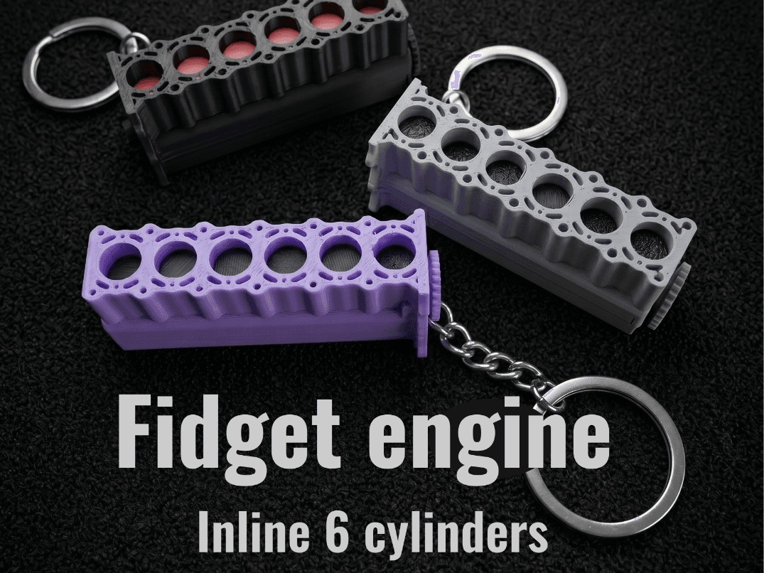 Fidget I6 engine keychain