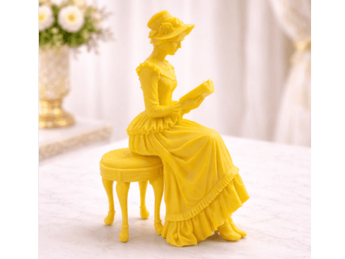 Elegant Victorian Lady Reading on Stool