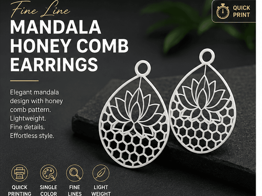 Fine Line Mandala Honeycomb Earrings
