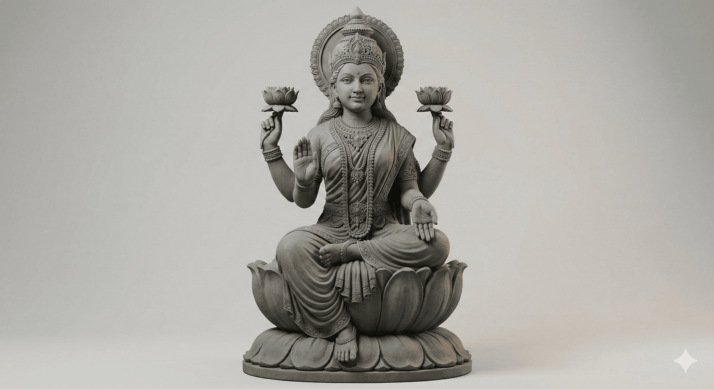 Goddess Lakshmi 3D Printable Statue – Detailed Mahalakshmi Hindu Sculpture on Lotus