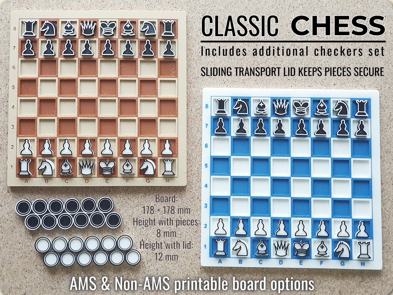 Classic flat Chess with save position lid