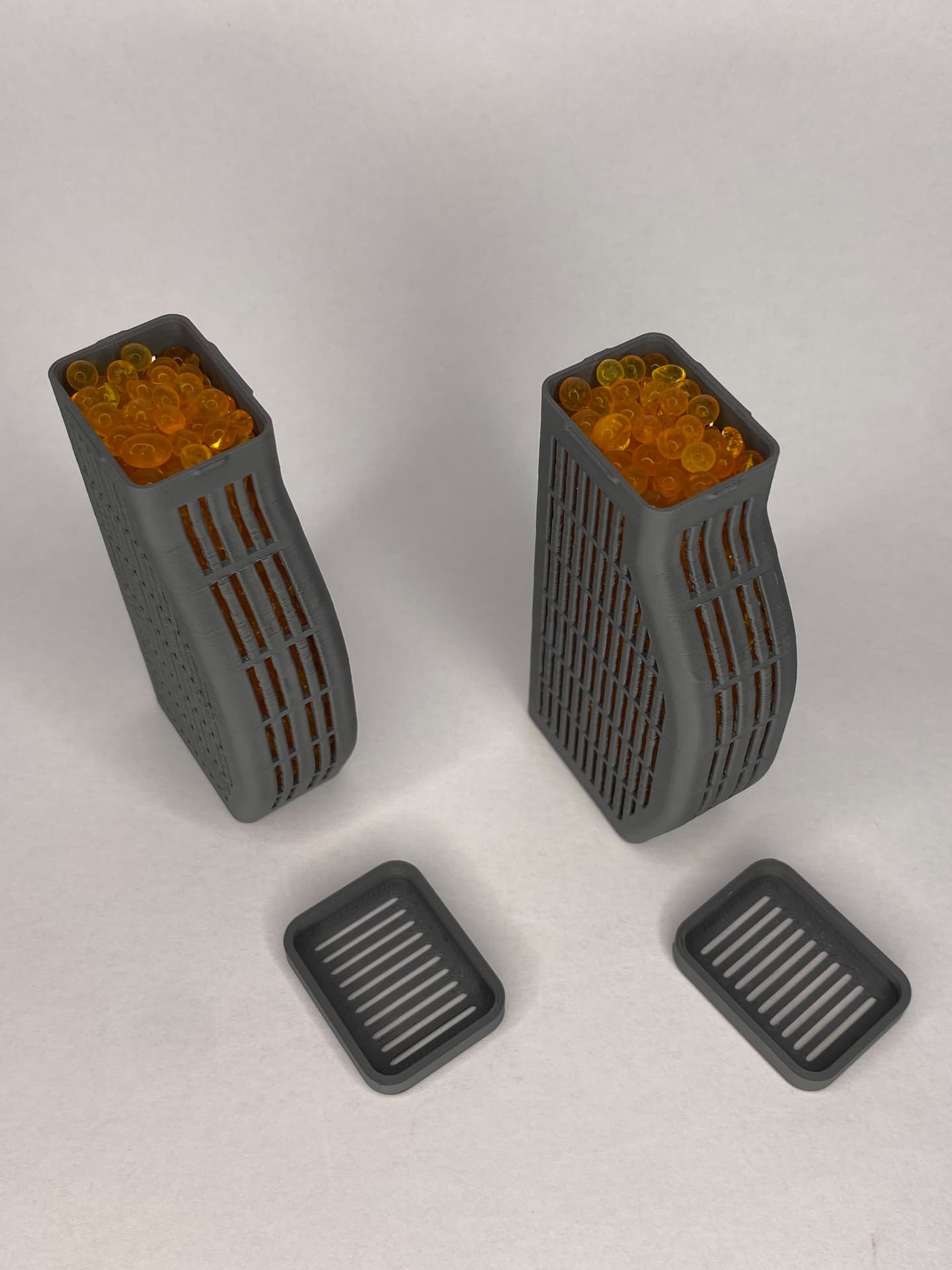 Slim front side AMS (and Hydra) narrow side corners silica dryer pod/drybox with snap fit lids for Bambu Lab AMS