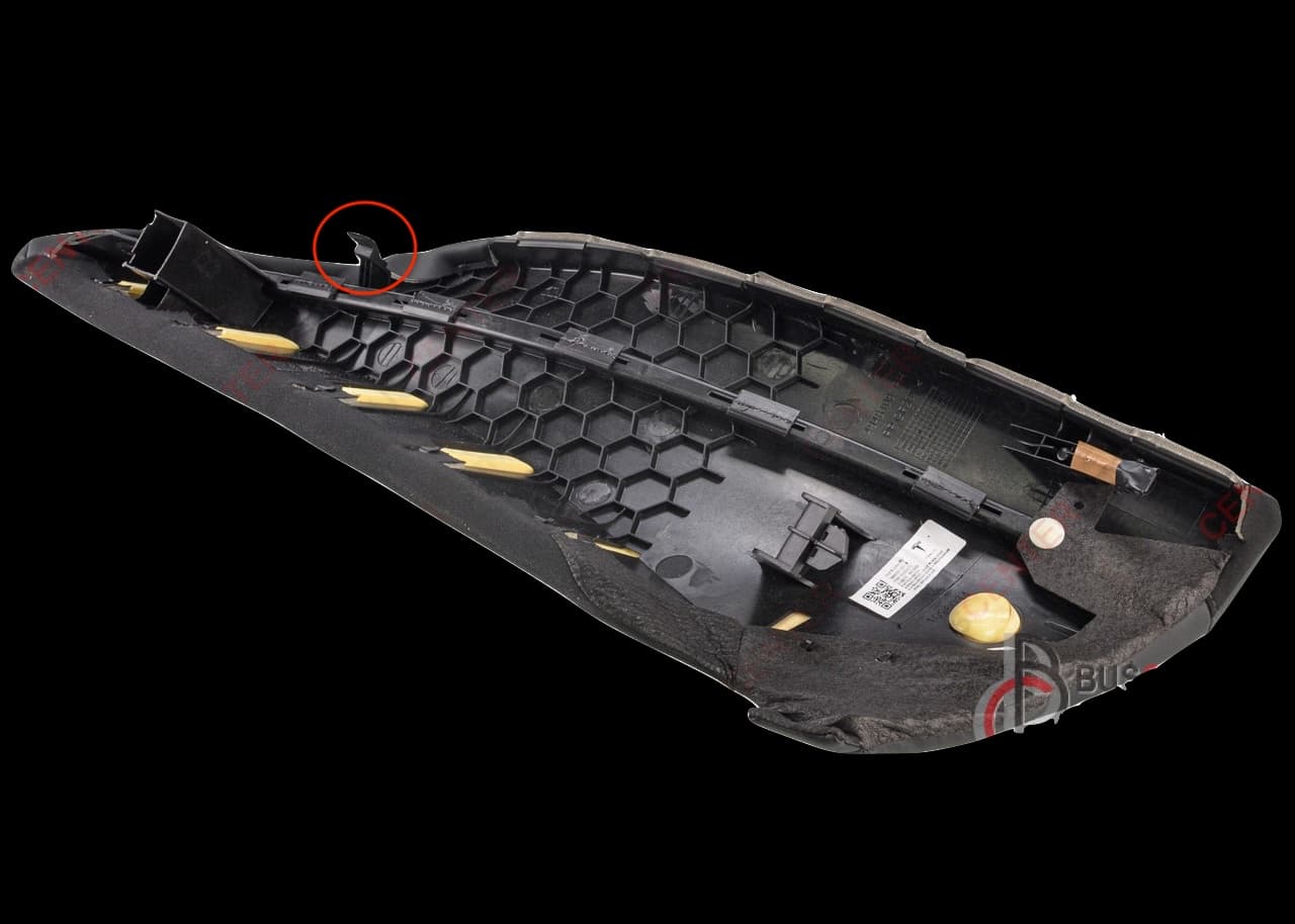 Tesla Model 3 Part Number 1836648-03-B 2ND ROW BOLSTER- LEFT HAND- PUR BLACK CN repair hook